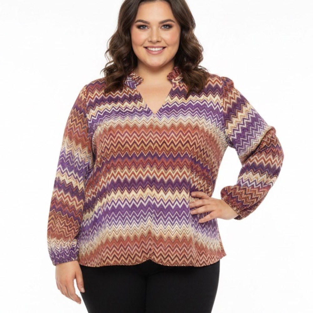 Cato NWOT Multicolor Chevron Blouse Long Sleeve Lined Colorful No Stretch